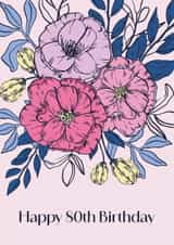 Classic 80th Birthday Card - For Her - Flowers created by Sazerelli Designs