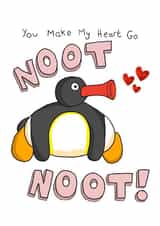Cute Pengu Valentines Day Card / Anniversary Card - Penguin - Pengu - You Make My Heart Go Noot Noot created by Bishop, Please!