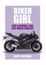 BIKER GIRL Motorbike Birthday Card. created by RetroMotion Artwork