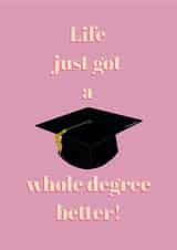 Life Just Got A Whole Degree Better Pink Grad card created by Kayk Party