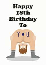 Funny bendy over bum 18th birthday card for him created by Studio Boketto