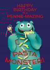 Birthday Pasta Monster card created by Rachel Hsiroc Design