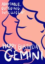 Gemini happy birthday characteristics card created by Emily Campbell