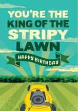 The king of the stripy lawn, lawn mower birthday card created by The Typecast Gallery