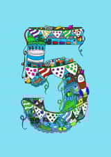 5 year old birthday card with dinosaurs, space and pirates! created by Jenny Wren Designs