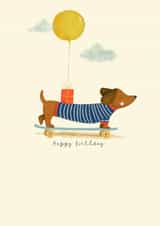 Cute birthday skating sausage dog created by Peony Rose Design