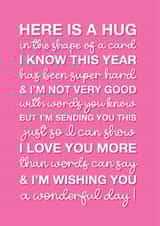 A hug in the shape of a card created by hazelletters