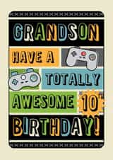 Retro Gamer Grandson 10th Birthday Boy Card created by Emoticology Cards