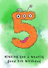 Child’s Monster 5th birthday card five, fifth created by Rae of Sunshine