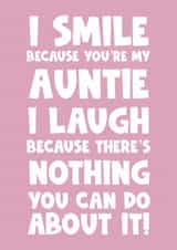 Funny happy birthday greeting card for your auntie from niece nephew smile laugh created by Naomi Park