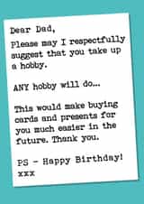 Dad 'Get a Hobby' Birthday Card created by Pierre Cochon Ltd
