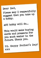 'Get a Hobby' Father's Day Card created by Pierre Cochon Ltd