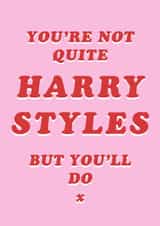 Funny Typography Anniversary Card / Valentines Day Card - Harry Styles - You're Not Quite Harry Styles But You'll Do created by Robs Doodles