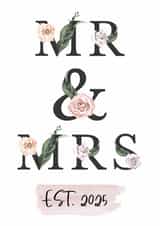 Traditional Typography Wedding Card - Mr & Mrs - Roses - Est.2025 created by Betty & Nell