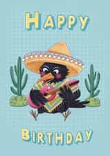 Baby's birthday card with cute raven in sambrero hat created by Svetlana Sadkova