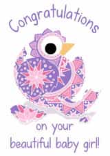 Congratulations on your beautiful baby girl hatching egg card created by Kim Onyskiw