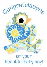 Congratulations on your beautiful baby boy hatching egg card created by Kim Onyskiw