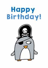 Pirate penguin birthday card created by Penguin Parade