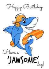 surfing shark birthday card created by The Arty Apples Limited
