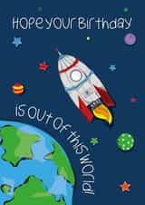 Cute Birthday Card for kids - space - out of this world created by Doodle Keg