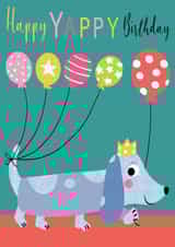 Children's or dog lovers Happy Yappy Birthday dog illustrated card created by Tracy Cottingham