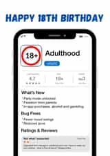 Welcome to Adulthood - Happy 18th - app styled card created by Mollie's Media Hub