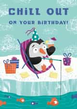 Chill out on your birthday penguin card created by Hannah Jayne Lewin