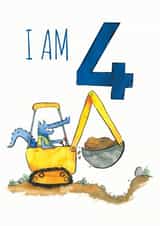 I am 4 Years Old Digger Birthday Card created by Half Pint Print