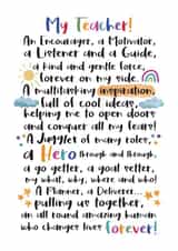 Heartfelt Poem Typography Thank You Card - My Teacher - An Encourager A Motivator A Listener And A Guide created by And You Can Quote Me