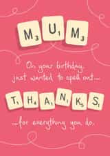 Retro Scrabble Mum birthday card created by NEEDL designs