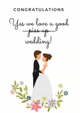 Congratulations - Yes we love a good piss up wedding! - Cute illustrated wedding card created by Lovelier