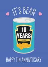 Cute Milestone Anniversary Card - 10th Milestone - Heinz Beans - It's Bean 10 Years Today created by Frankie Jackson