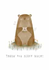 Cute Brown Bear Pun Thank You Card - Bear - Thank You Beary Much created by Faye B Doodles