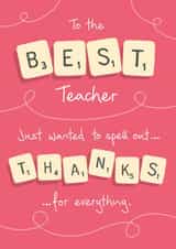 Retro Scrabble Best Teacher thank you card 1000 created by NEEDL designs