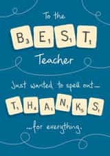Retro Scrabble Best Teacher thank you card 1001 created by NEEDL designs