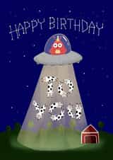 Funny Alien Birthday Card - space birthday - cute cows created by Fox Card Co