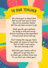 Thank you teacher poem card - from the class created by Evie Garnett Designs
