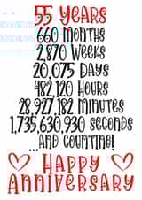Cute Countdown Typography Anniversary Card - 55 Years - 55 Years And Counting created by CardandFast