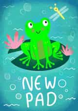 Cute Frog Pun New Home Card - Lili Pad - New Pad created by Holly Bushnell Illustration