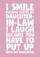 Funny happy birthday greeting card for your daughter-in-law smile laugh son created by Naomi Park
