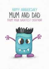 Cute Monster Anniversary Card - Parents - Monster - Happy Anniversary Mum And Dad From Your Greatest Creation created by Lanther Black