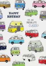 Classic campervan birthday design created by Pencilface