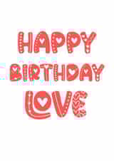 Simple and playful red heart letters birthday card created by Wild Housecat Designs