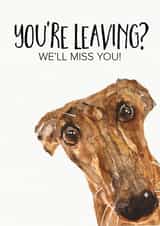 Watercolour greyhound, We'll miss you leaving card created by Jo Scott Art