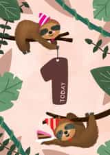 Cute Sloth First Birthday Card created by Bev O'Connor || @oconnordesign