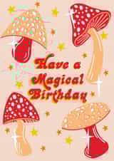 Cute Birthday Card - Magical - Mushrooms created by AmySrvc Illustration
