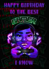 Happy Birthday To The Best Gamer I Know Card for women and girls neon  created by Cassiscreative