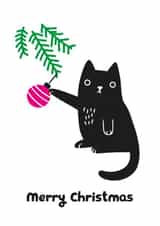 Black Cat Bauble Christmas card created by stephen shaw