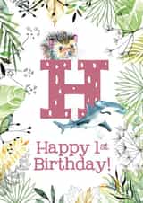 Animal Themed Happy 1st Birthday for names beginning with H created by Kate Moby
