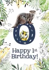 Animal Themed Happy 1st Birthday for names beginning with O created by Kate Moby
